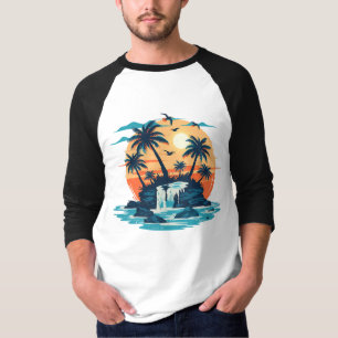 Tropical Sunset Waterfall Graphic T-Shirt