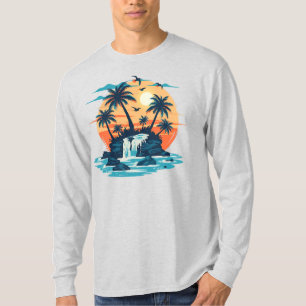Tropical Sunset Waterfall Graphic T-Shirt