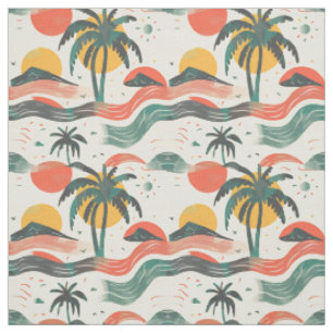 Tropical Sunset Waves Fabric