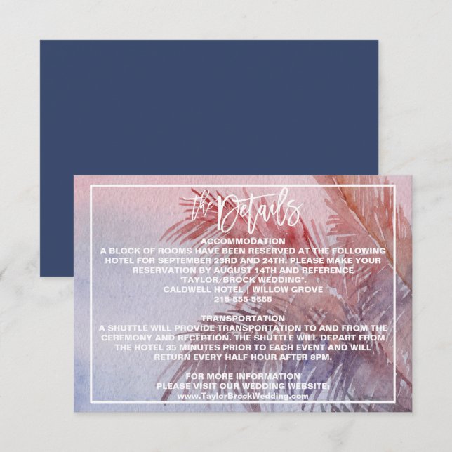 Tropical Sunset Wedding Details Enclosure Card (Front/Back)