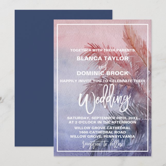 Tropical Sunset Wedding Invitation (Front/Back)
