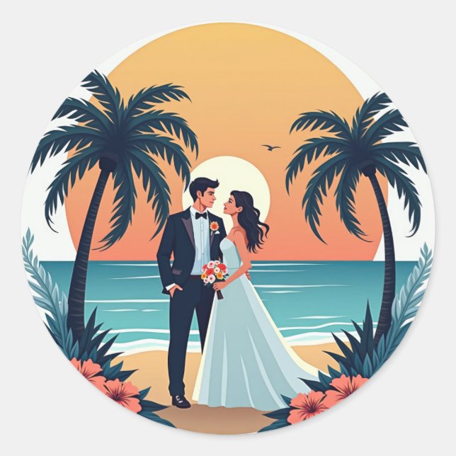 Tropical Sunset Wedding Sticker (Front)