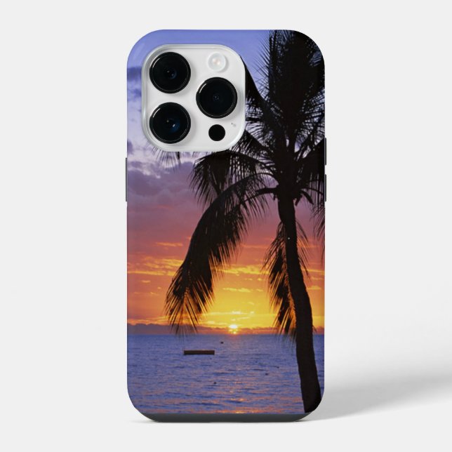 Tropical Sunset with Palm Tree, iPhone Case (Back)