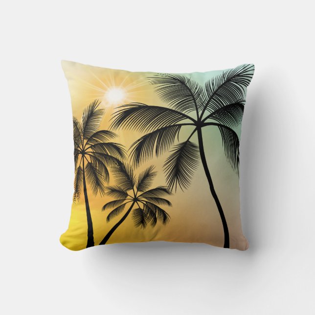 Tropical Sunset with Palm Trees – Beach Nature Art Cushion (Front)