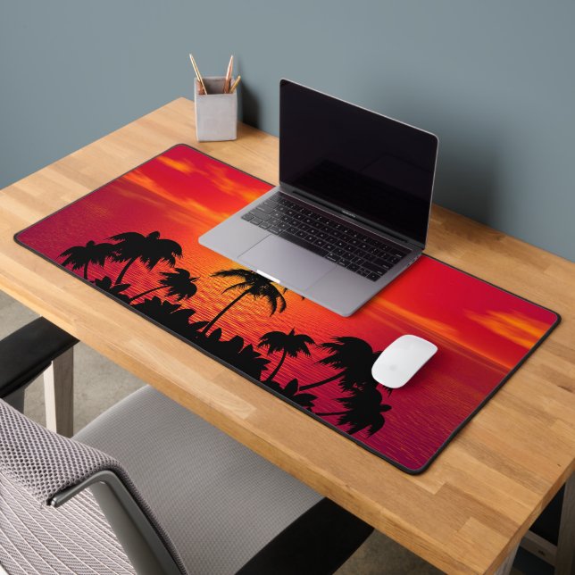 Tropical Sunset with Palm Trees  Desk Mat (Office 2)