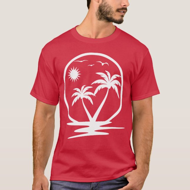Tropical Sunset with Palmrees and Birds gift T-Shirt (Front)