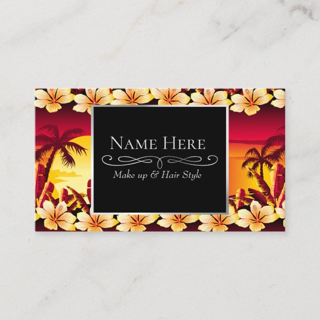 Tropical sunset with palms business card (Front)