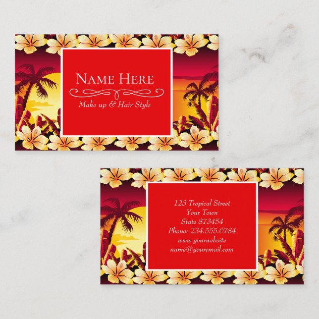 Tropical sunset with palms business card (Front/Back)