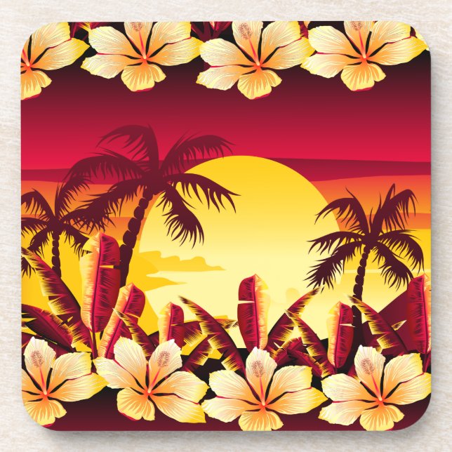 Tropical sunset with palms coaster (Front)