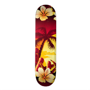 Tropical sunset with palms skateboard