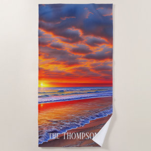 Tropical Sunset with Personalised Name Beach Towel