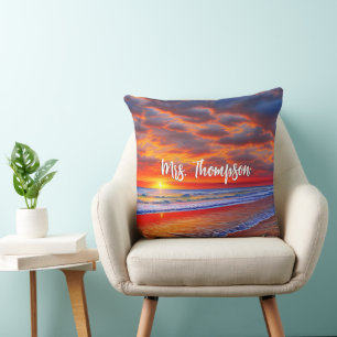 Tropical Sunset with Personalised Name Cushion
