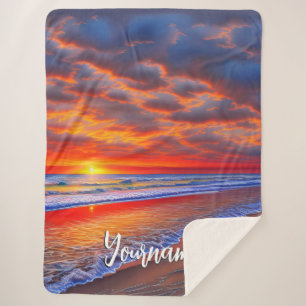 Tropical Sunset with Personalised Name Sherpa Blanket