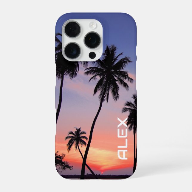 Tropical Sunset with Silhouetted Palmtrees  iPhone Case (Back)