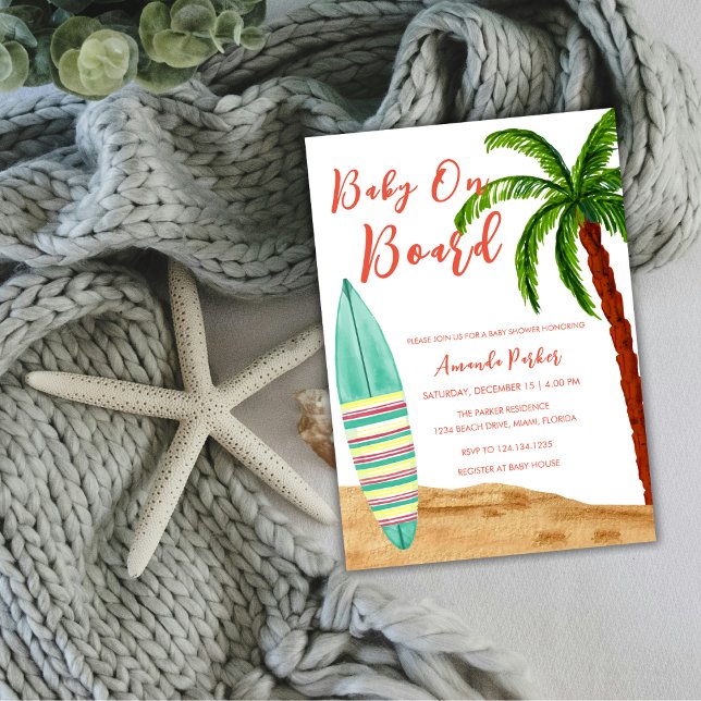 Tropical Surf Baby On Board Baby Shower  Invitation (Tropical Surf Baby On Board Baby Shower Invitation)