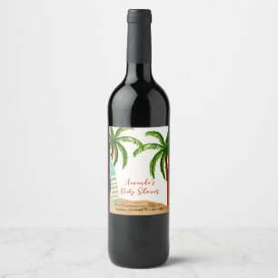 Tropical Surf Baby On Board Baby Shower Wine Label