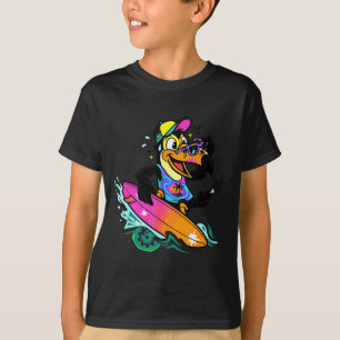 Tropical surf toucan beach bird illustration retro T-Shirt