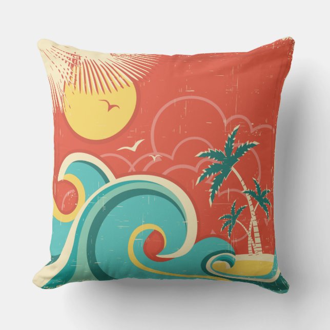 Tropical Surf Wave Pillow (Front)