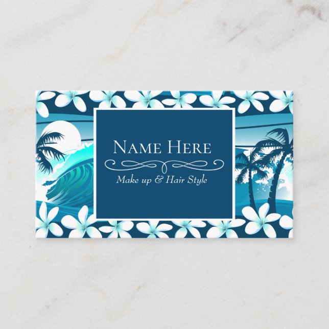 Tropical surf wave with palm trees business card (Front)