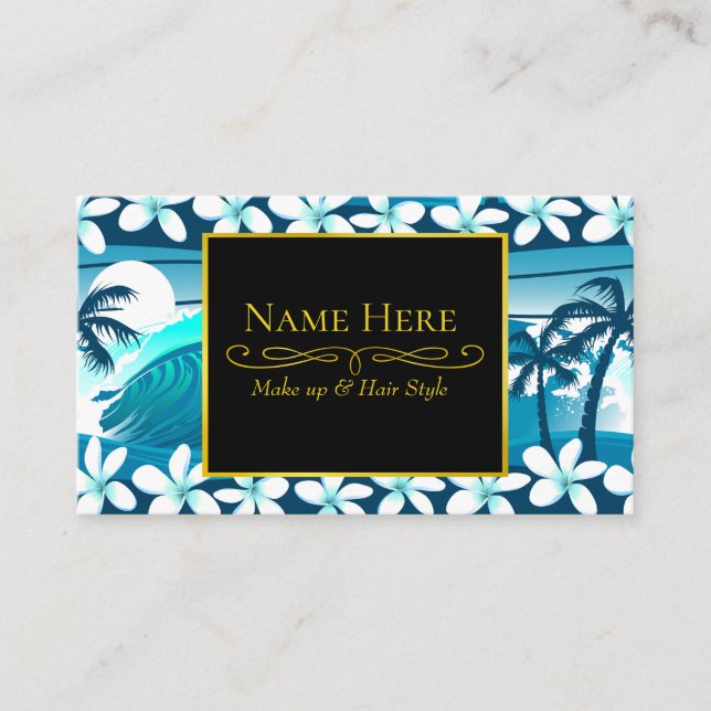 Tropical surf wave with palm trees business card (Front)
