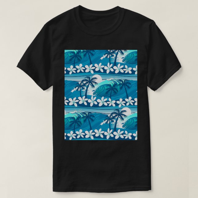 Tropical surf wave with palm trees Graphic T-Shirt (Design Front)