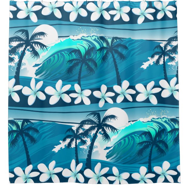 Tropical surf wave with palm trees shower curtain (Front)