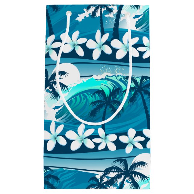 Tropical surf wave with palm trees small gift bag (Front)