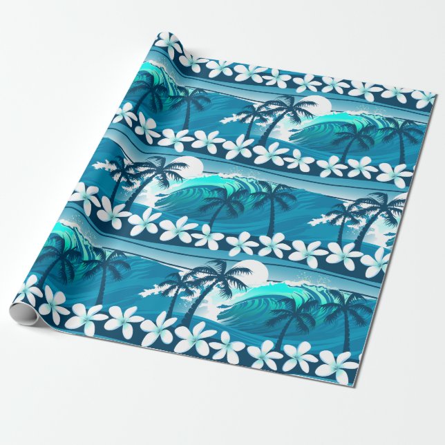Tropical surf wave with palm trees wrapping paper (Unrolled)