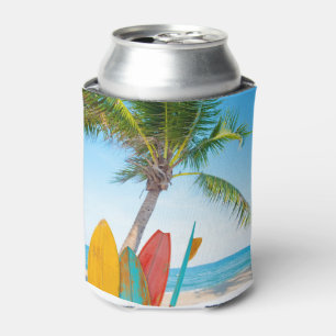 Tropical Surfboard Beach Can Cooler