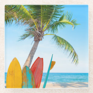 Tropical Surfboard Beach Glass Coaster