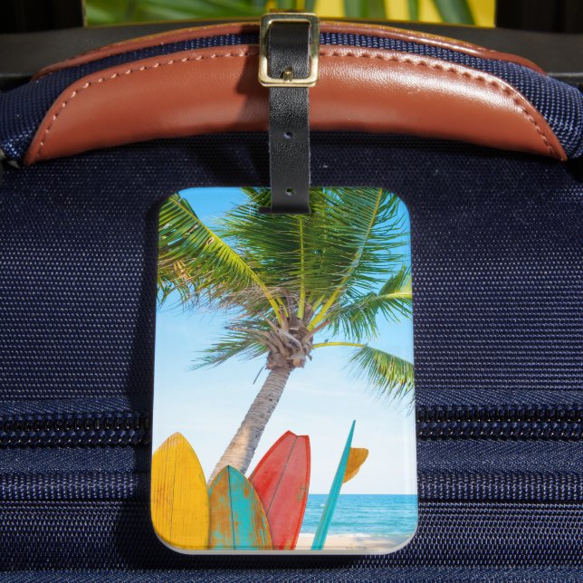 Tropical Surfboard Beach Luggage Tag (Front Insitu 2)