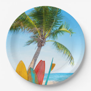 Tropical Surfboard Beach Paper Plate