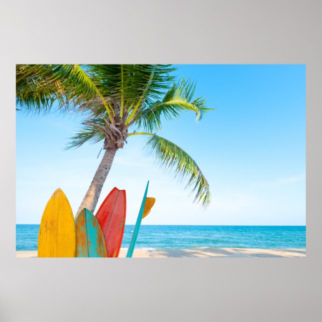Tropical Surfboard Beach Poster (Front)