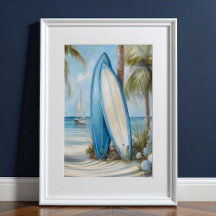 Tropical Surfboard Coastal Wall Art Print