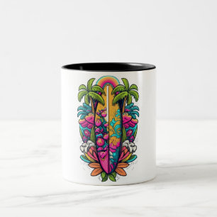 tropical surfboard mug