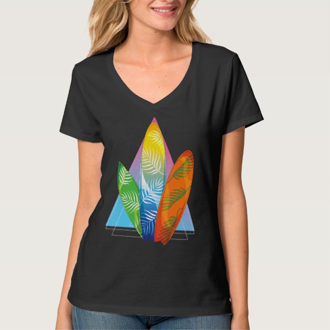 Tropical Surfboard Vaporwave Surfer Synthwave Surf T-Shirt (Front)