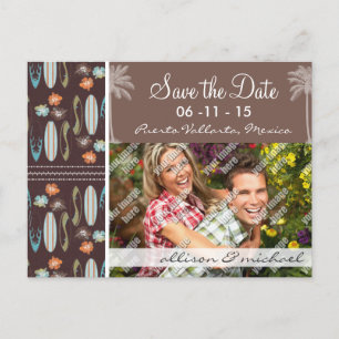 Tropical Surfboards & Hibiscus Announcement Postcard