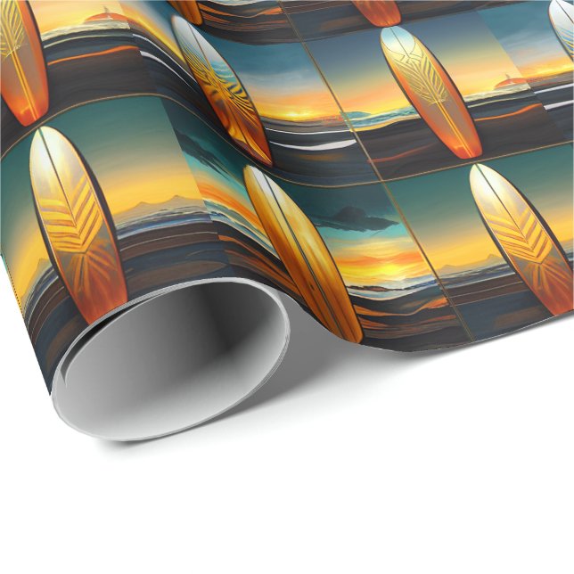 Tropical Surfing Ocean Sunset  Wrapping Paper (Roll Corner)