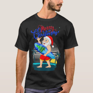 Tropical Surfing Santa Claus Hawaiian Christmas Su T-Shirt