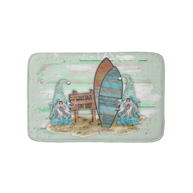 Tropical Surfing Watercolor Beach Gnomes Bath Mat (Front)