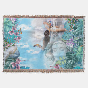 Tropical Surrealism Fantasy Throw Blanket