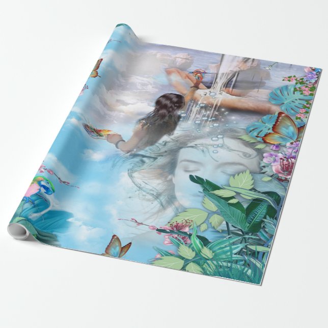 Tropical Surrealism Fantasy Wrapping Paper (Unrolled)