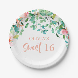 Tropical Sweet 16 Aloha Luau Birthday Paper Plate