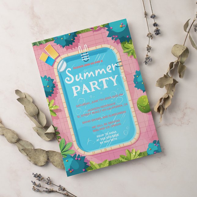 Tropical Swimming Pool Party Fun Summer Invitation (Creator Uploaded)
