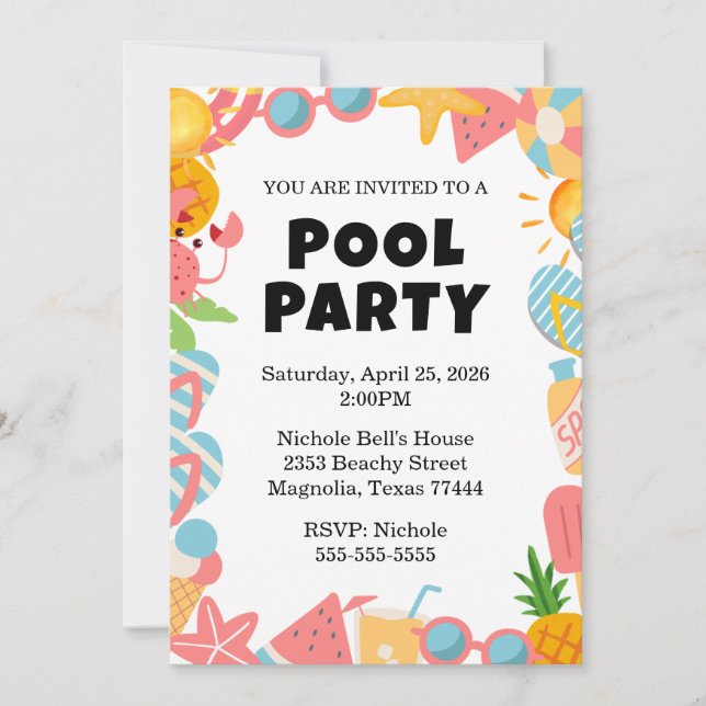 Tropical Swimming Pool Party Invitation (Front)