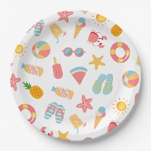 Tropical Swimming Pool Party Paper Plate (Front)