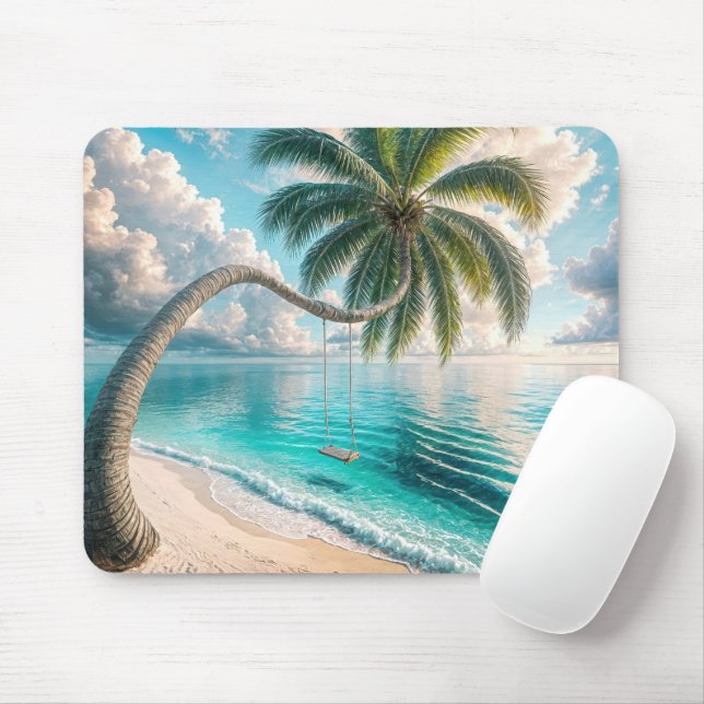 Tropical Swing Hanging From Palm Tree Mouse Mat (With Mouse)