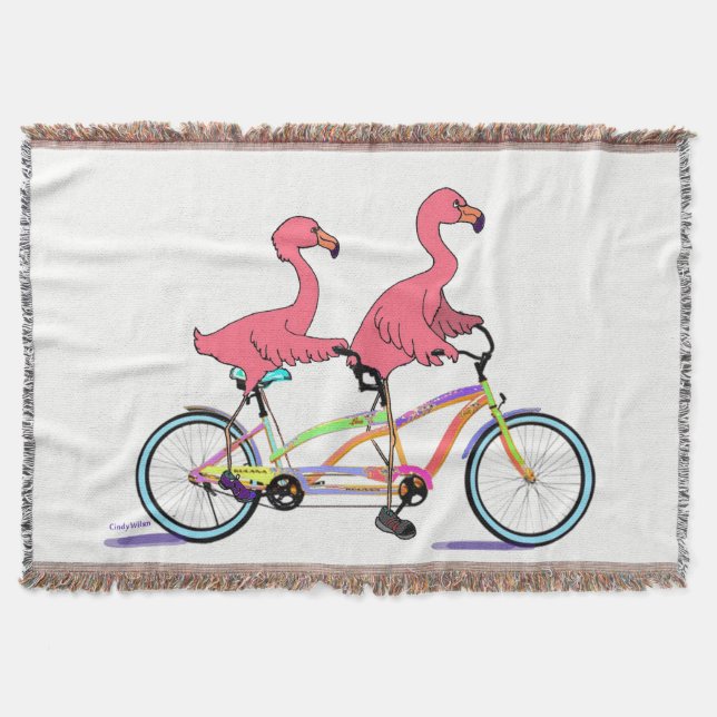 Tropical Tandem Flamingoes Throw Blanket (Front)