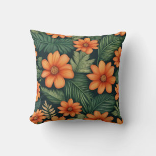 Tropical Tangelo: Vibrant Floral Oasis Cushion