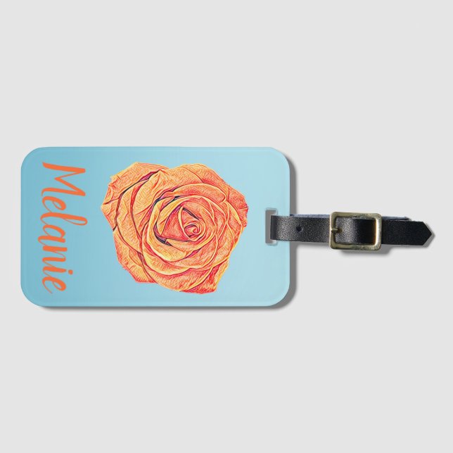 Tropical Tangerine Rose Luggage Tag (Front Horizontal)